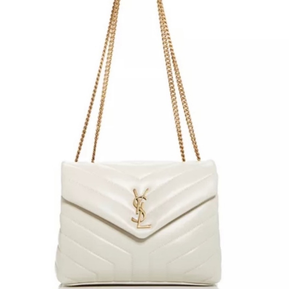 Loulou Small Chain Bag in Quilted "Y" Leather White & Gold